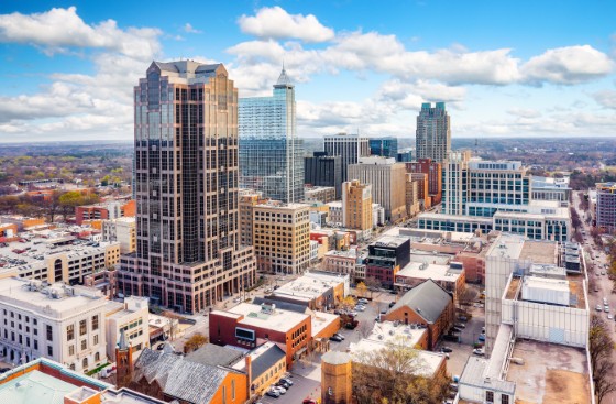 Aerial,View,Of,Raleigh,,North,Carolina,Skyline,On,A,Sunny